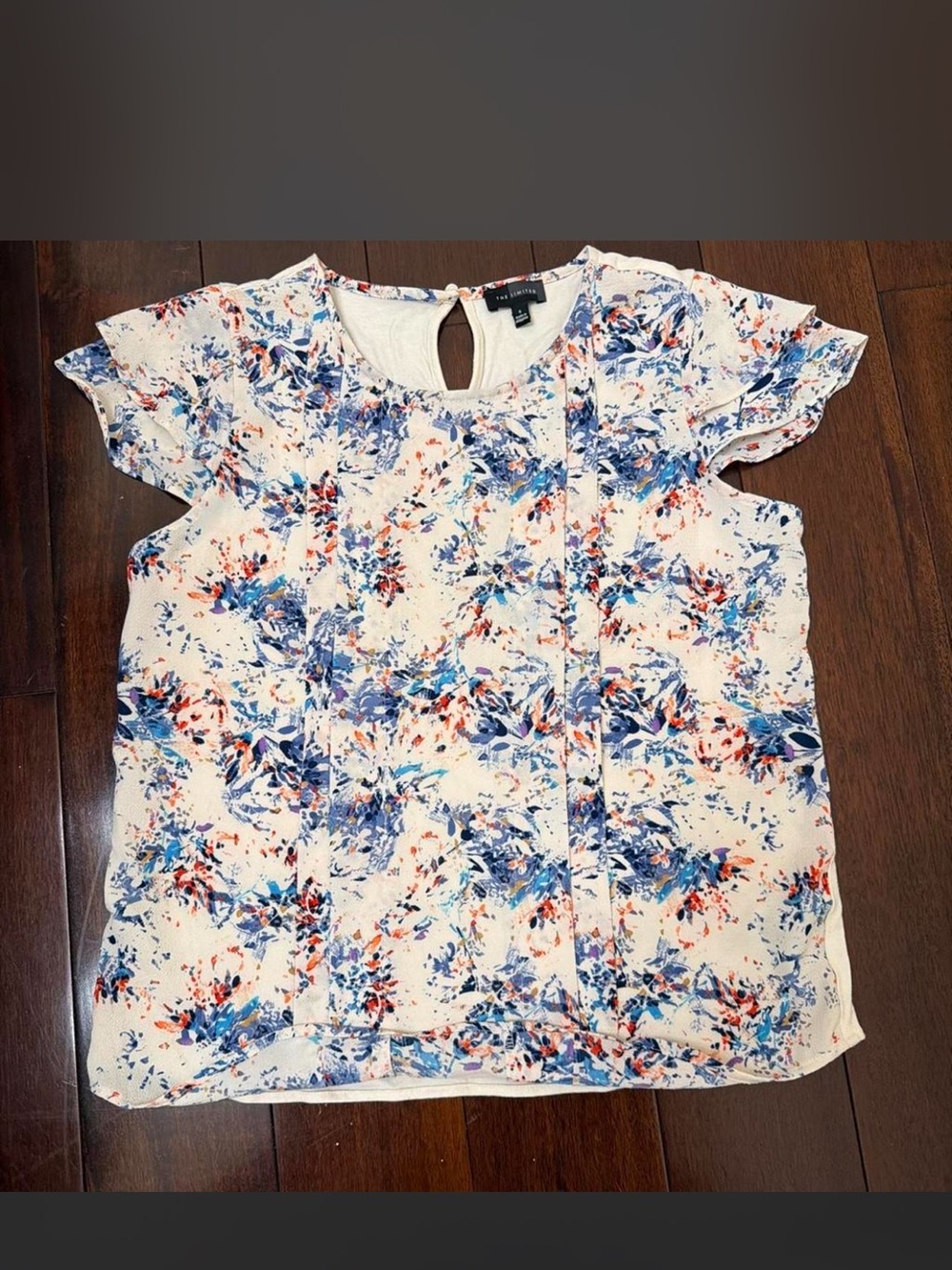 The limited Floral Print Short Sleeve Blouse - White with Blue & Coral